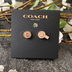 COACH NWT Rose Gold Pave Pendant Stud Earrings